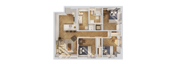 A top-down view of a well-organized apartment layout.