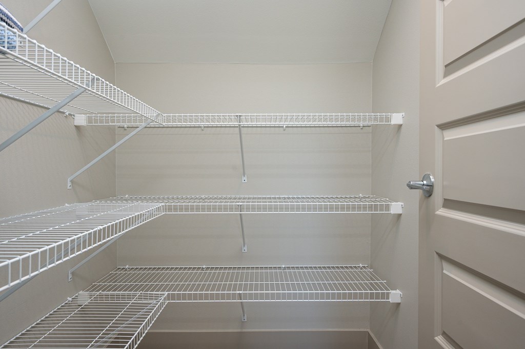 Empty shelves in a white closet