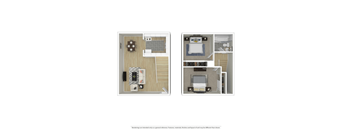 A floor plan of a small apartment with a kitchen, living room, and bedroom.