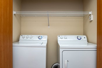 Full size side by side washer and dryer with shelf and storage - Photo Gallery 16