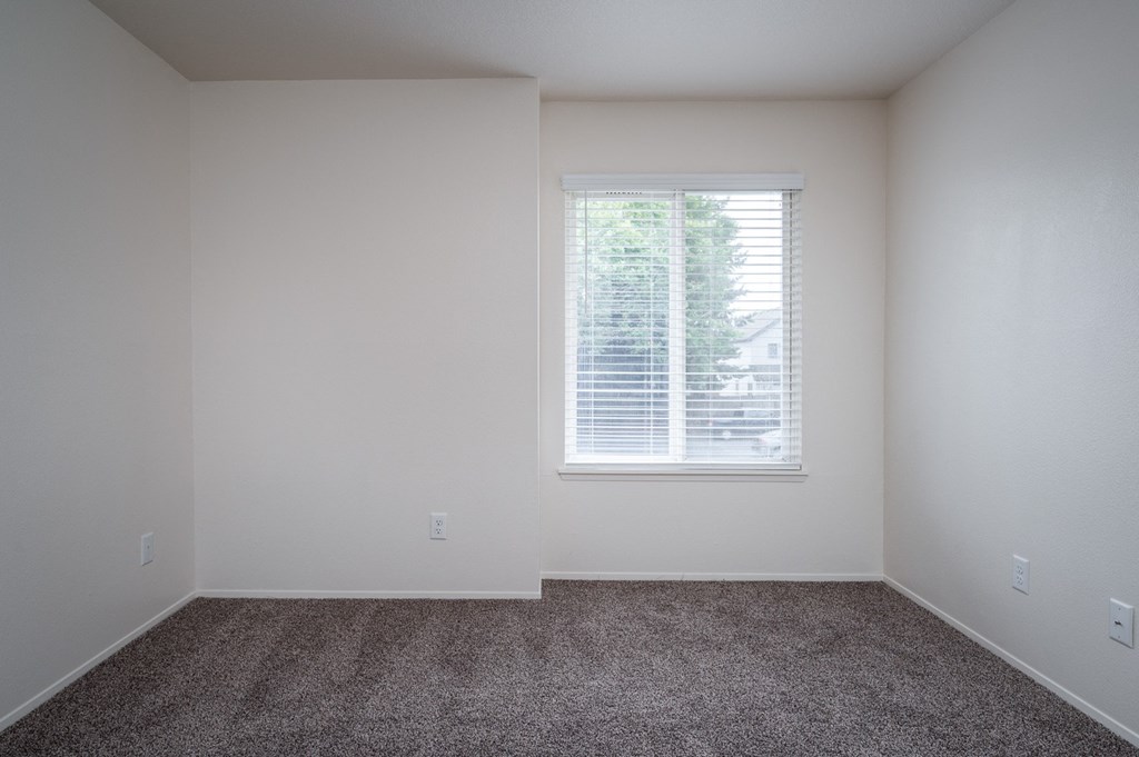 an empty room with carpet and a window