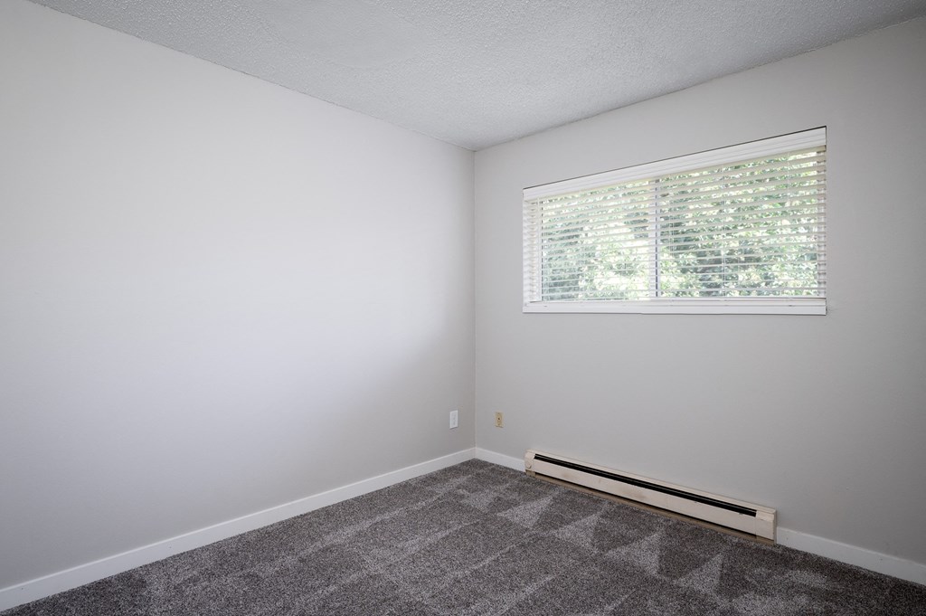 an empty room with carpet and a window