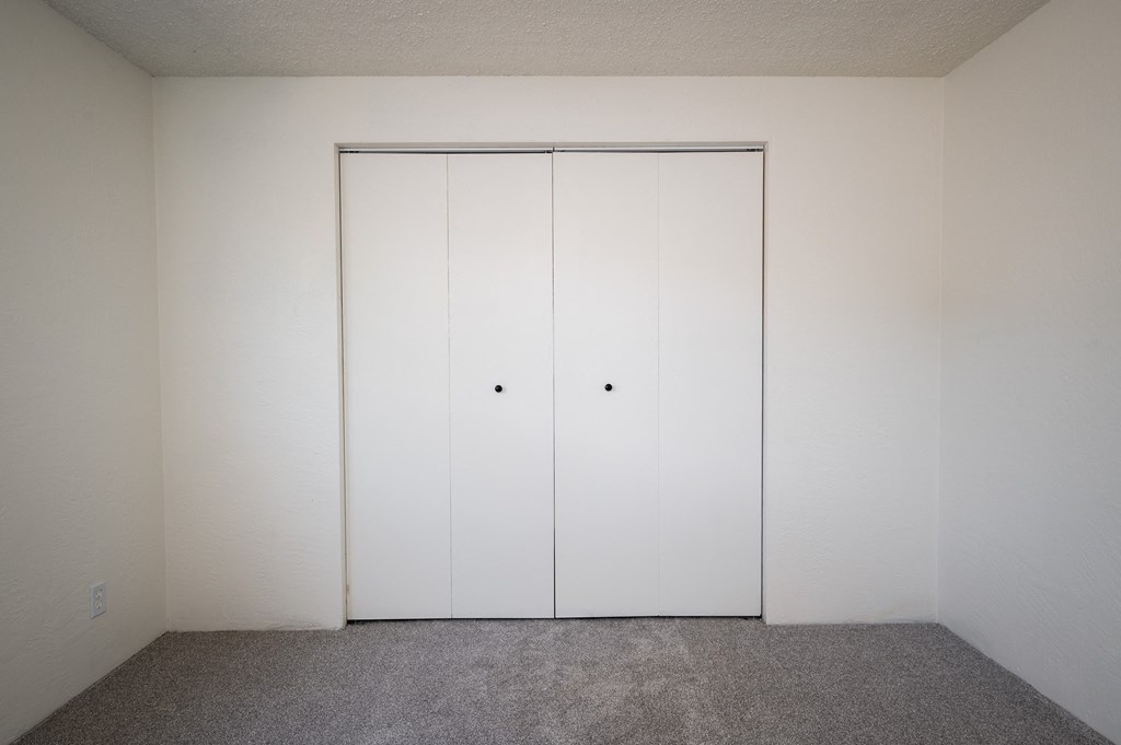 an empty room with two white closet doors