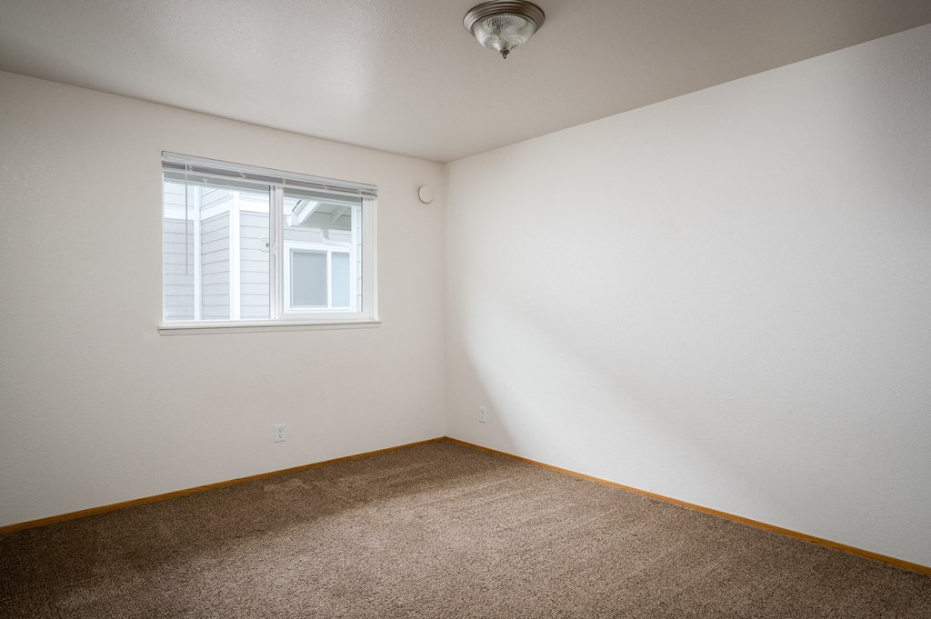 an empty room with carpet and a window