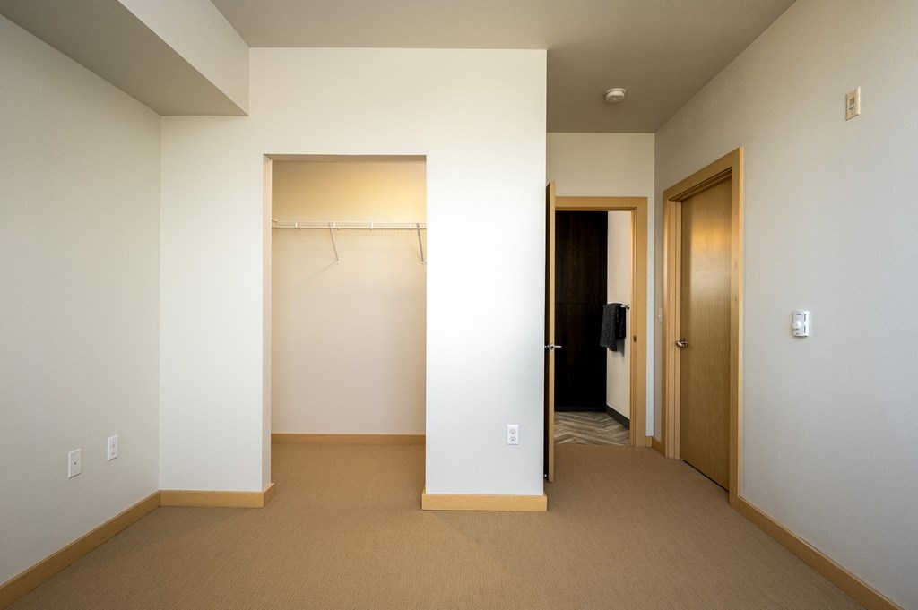 bedroom with large closet and carpet