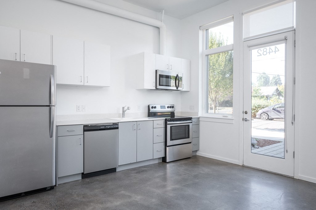 The Lenox | Kitchen Area with Grey Cabinets