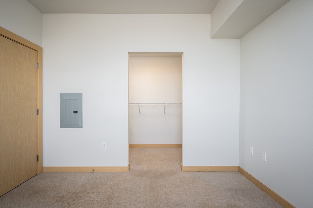 bedroom with large closet and carpet