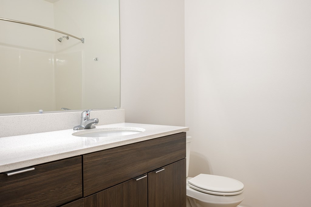A white toilet sits next to a sink in a bathroom.