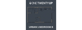 A floor plan of a bedroom with the title "URBAN 1 BEDROOM B".