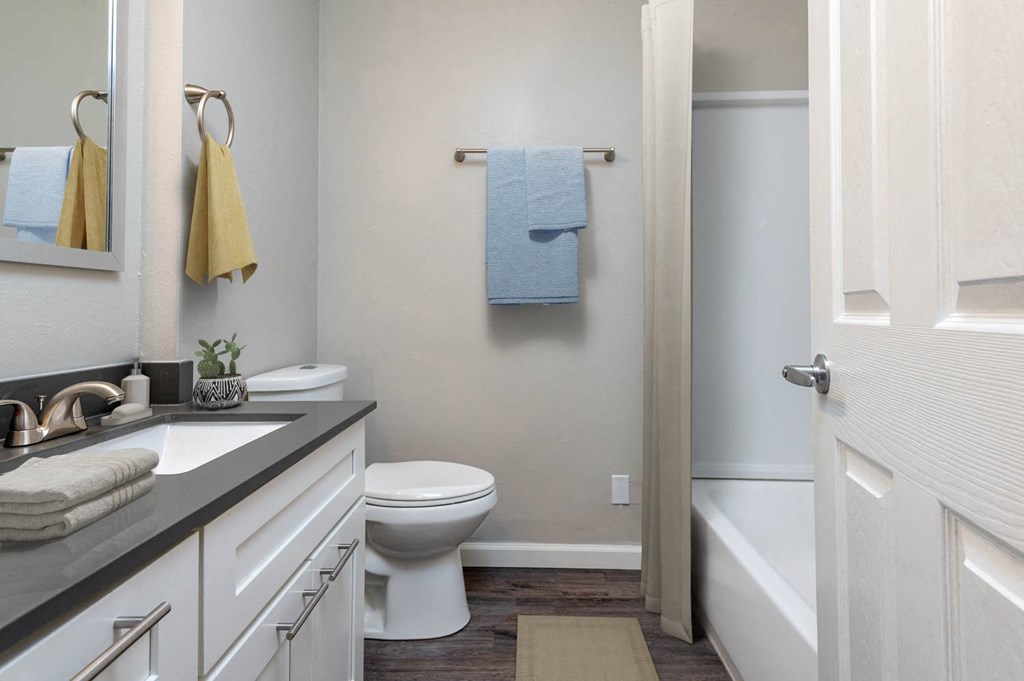 a bathroom with a toilet and a sink and a bath tub