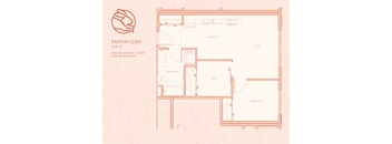 A floor plan of a burrow type unit with one bedroom and one bathroom.