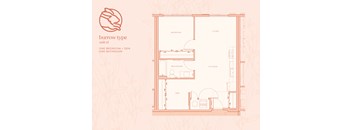 A floor plan of a burrow type unit with one bedroom and one bathroom.