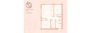 A floor plan of a burrow type unit with two bedrooms and one bathroom.