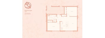 A floor plan of a burrow type unit with two bedrooms and one bathroom.