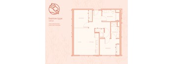 A floor plan of a burrow type unit with two bedrooms and two bathrooms.