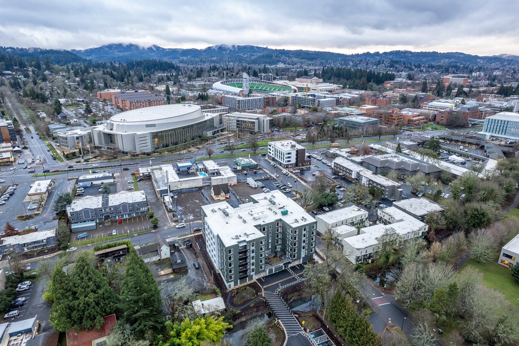 Apartments Near University of Oregon - Crosswood Apartments - Aerial View of Our Community and the Surrounding Neighborhood