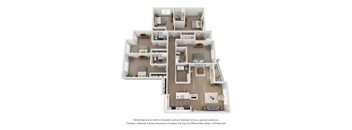 A 3D floor plan of a house with multiple rooms.