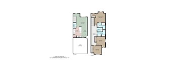 A floor plan of a two-story house with a garage.