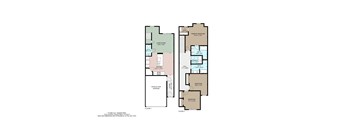 A floor plan of a house with two bedrooms, a living room, a garage, and a kitchen.