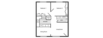 a floor plan of a small house with a kitchen and a living room