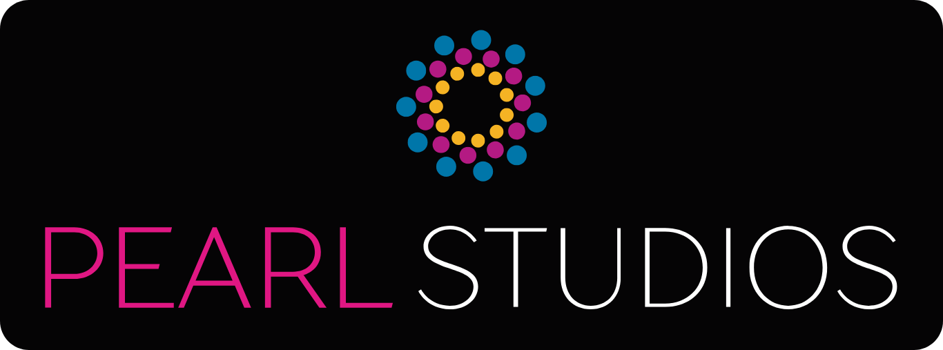 The image is a logo for Pearl Studios, featuring a colorful circular design.