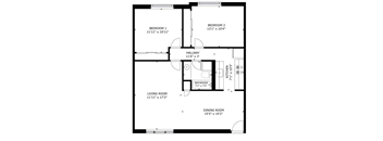 a floor plan of a small house with a living room and a dining room