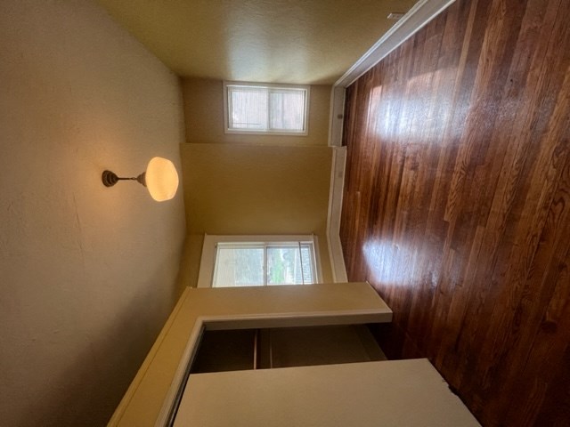 a view from the top of the stairs looking down