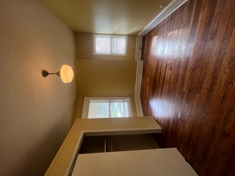 a view from the top of the stairs looking down