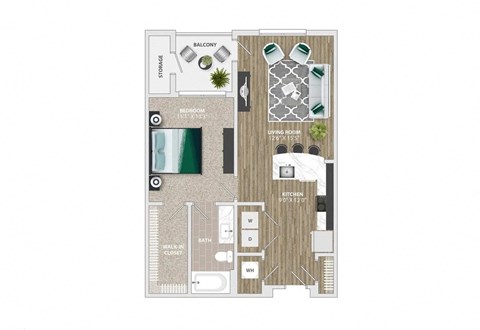 1 bed 1 bath E at Crabtree Lakeside Apartments, Raleigh, NC, 27612