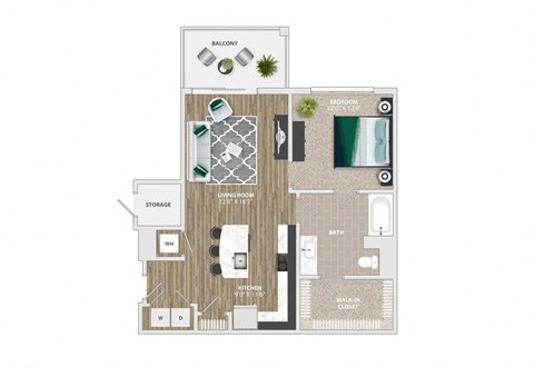 1 bed 1 bath F at Crabtree Lakeside Apartments, Raleigh, NC