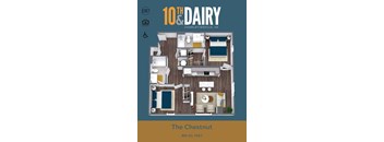 A floor plan of a 10th Dairy Charlottesville, VA apartment named The Chestnut.