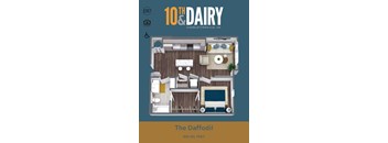 A floor plan of a 10th Dairy Charlottesville, VA apartment named The Daffodil.