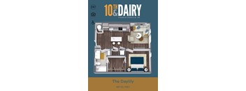 A floor plan of a 10th Dairy apartment in Charlottesville, VA.