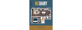 A 3D floor plan of a 10th Dairy apartment in Charlottesville, VA.