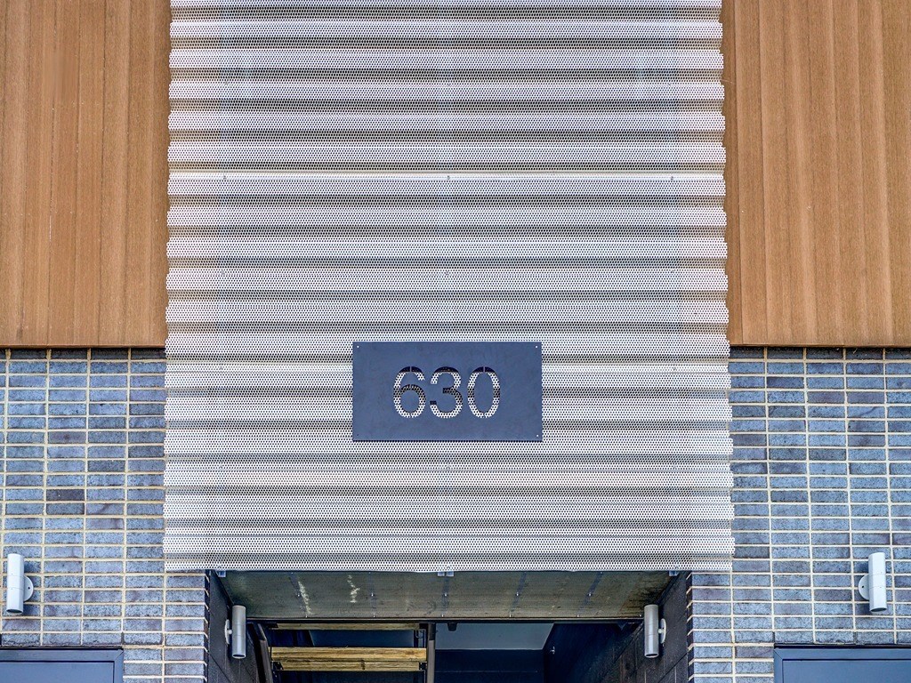 a building with a sign on the side of it