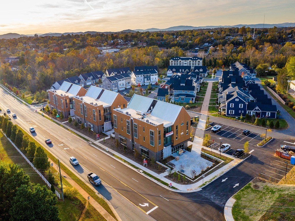 an aerial view of an apartment complex in a city