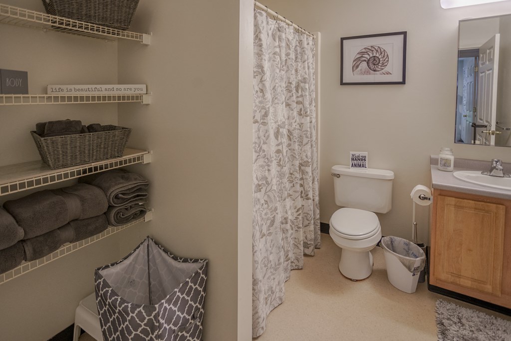 a bathroom with a shower and a toilet and a sink