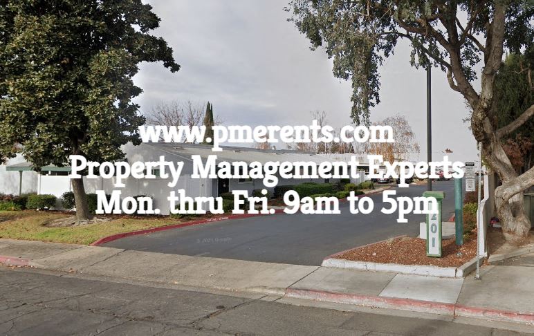 A sign advertising property management experts is superimposed on an outdoor image.