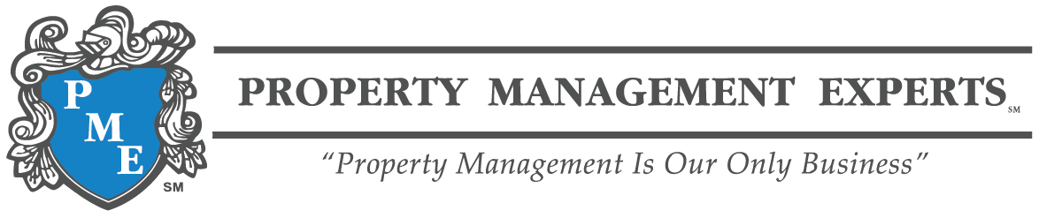 A logo with the text "PROPERTY MANAGEMENT EXPERTS" and a tagline "Property Management Is Our Only Business".
