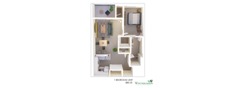 a floor plan of a 1 bedroom unit