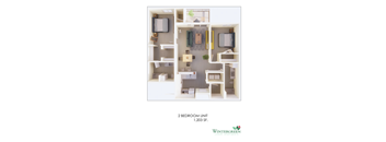 a floor plan of 2 bedroom unit