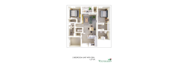 a floor plan of 2 bedroom unit with den