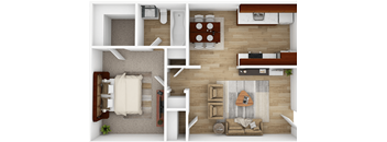 a 3d rendering of the living room and dining room of an apartment