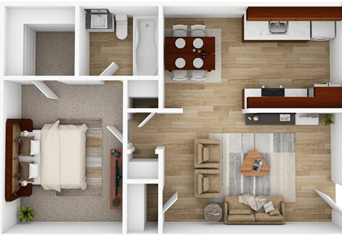a 3d rendering of the living room and dining room of an apartment