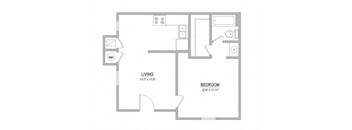 A floor plan of a living room and bedroom at Callaghan Heights, San Antonio, TX, 78228