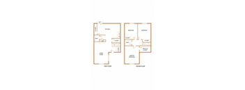 A diagram of a two-story house with labeled rooms.
