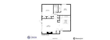 A floor plan for a property with a living room, dining room, kitchen, and bathrooms.