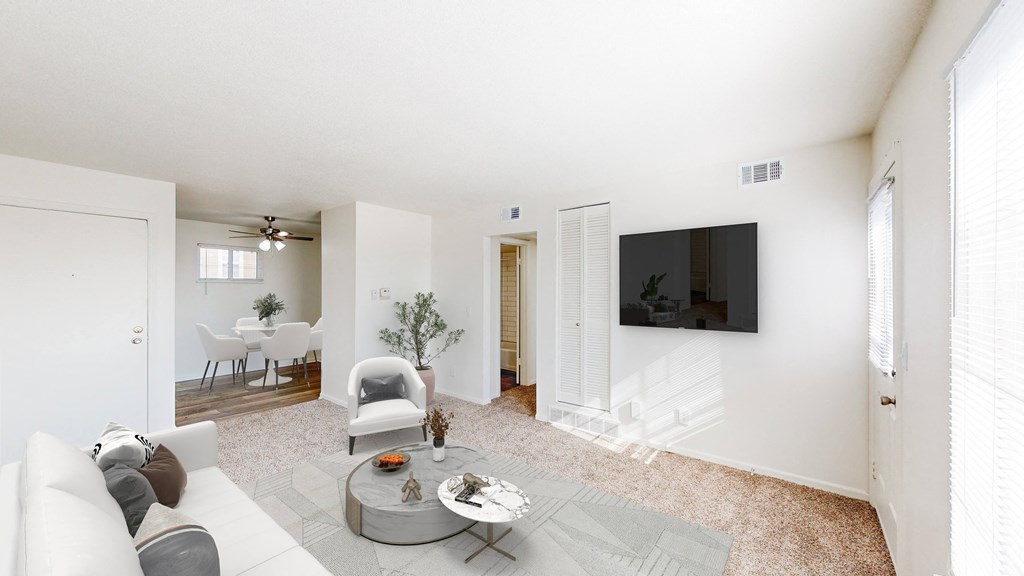 a living room with a couch and a coffee table