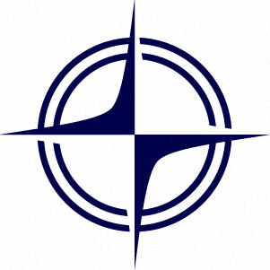 a blue compass with a white
