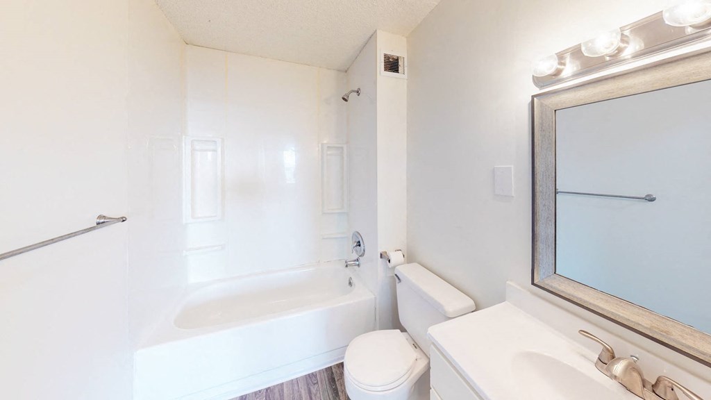a bathroom with a sink toilet and a bath tub